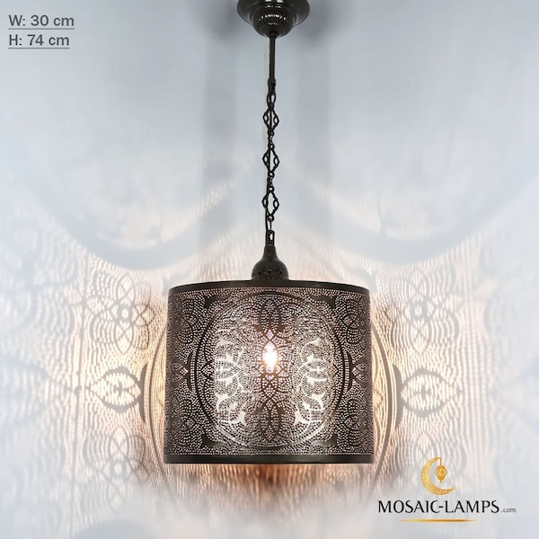 Moroccan Pendant Lights Medium, Handmade Perforated Metal Hanging Lamps, Traditional Living Room Lights, Cafe, Restaurant Authentic Ceiling