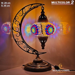9 Colors, Moroccan Moon Table Lamp, Arc, Murano Crescent Desk Lights, Hilal Turkish Mosaic, Bedroom, Living Room, Kids Room