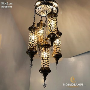 5 Blown Pipe Globe Pendant Lamp Ottoman Chandelier, Moroccan Clear Drum Ceiling, Living Room, Bedroom, Restaurant, Kitchen Lighting Island