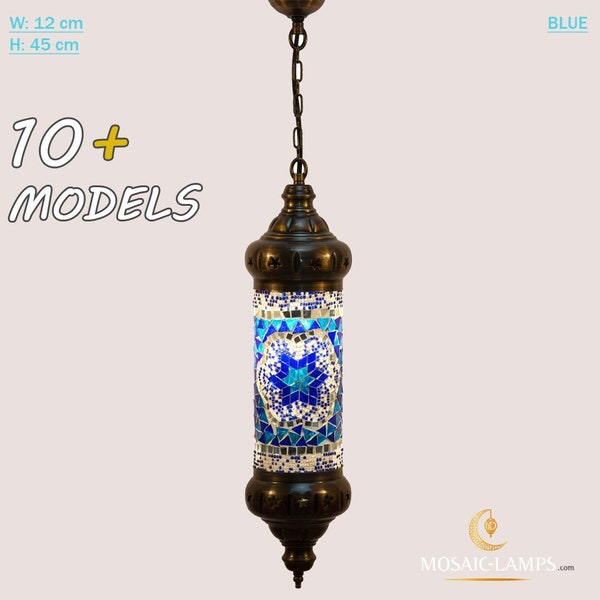 Turkish Mosaic Pipe Hanging Lamp, Single Chain Pendant Lamp, Cylinder Lamp for Kitchen, Dining Room,Bedroom, Restaurant, Bar, Hotel
