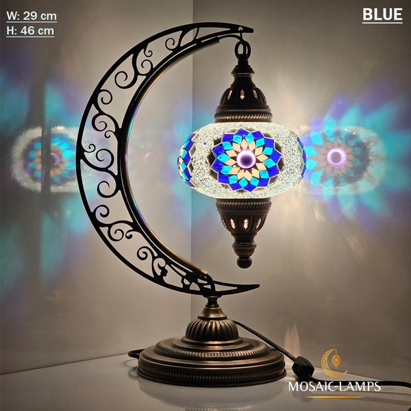 9 couleurs, lampe de table lune marocaine, arc de cercle, lampes de bureau en croissant de Murano, mosaïque hilal turque, chambre à coucher, salon, chambre d'enfants