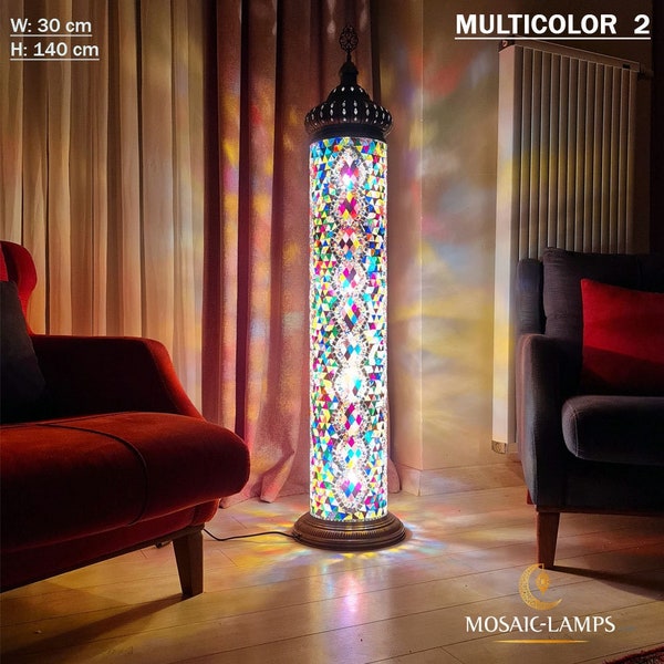 140 cm Cylinder Mosaic Floor Lamp, Turkish, Moroccan Authentic Cafe, Bar, Restaurant Corner Lamps, Entrance Door Lamp, Huge Floor Lamps