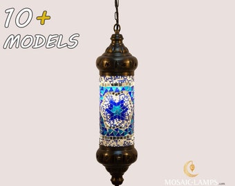 Turkish Mosaic Pipe Hanging Lamp, Single Chain Pendant Lamp, Cylinder Lamp for Kitchen, Dining Room,Bedroom, Restaurant, Bar, Hotel