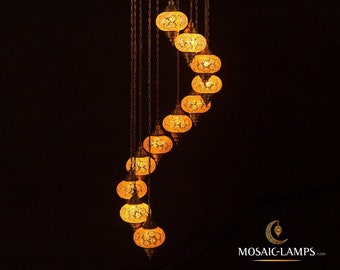 11 globo espiral turco mosaico lustre, marroquino pendurado lanterna de teto lâmpada pingente luminária lustre, sala estar lâmpada