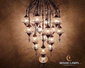 Clear Crackle Glass Globe Chandelier, Turkish Lighting
