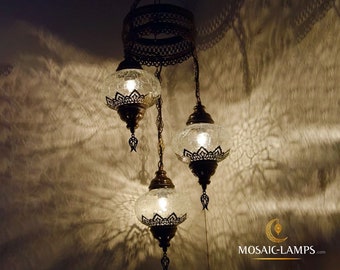 Lustre en spirale ottomane à 3 globes, lampe à suspension traditionnelle turque marocaine, lumière suspendue de salon, lumières suspendues de restaurant de bar