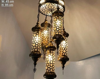 Lâmpada pendente globo com 5 tubos soprados, lustre otomano, teto de tambor transparente marroquino, sala de estar, quarto, restaurante, ilha de iluminação de cozinha