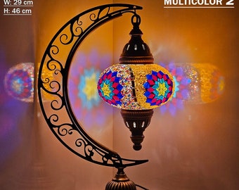 9 kleuren, Marokkaanse maantafellamp, boog, Murano Crescent bureaulampen, Hilal Turks mozaïek, slaapkamer, woonkamer, kinderkamer
