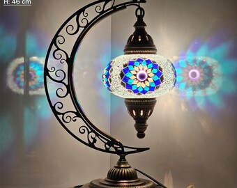 9 couleurs, lampe de table lune marocaine, arc de cercle, lampes de bureau en croissant de Murano, mosaïque hilal turque, chambre à coucher, salon, chambre d'enfants