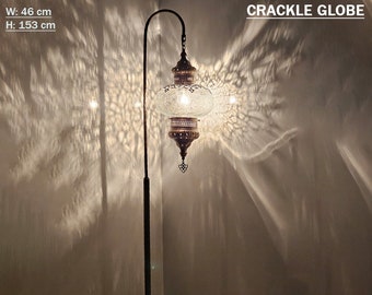 Gooseneck X Large Crackle Globe Ottoman Floor Lamp, Laser Metal Big Leg Corner Lamp, Ball Type Living Room Lights, Bedside Lighting, Office