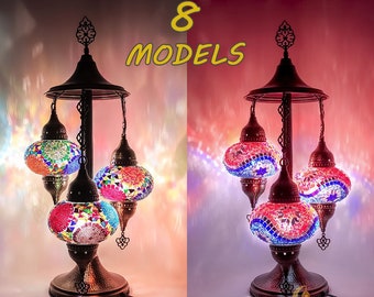 3 lampadaires en mosaïque turque Globe, lumières turques colorées faites à la main, lampadaires marocains, éclairage de chevet syrien, chambre à coucher, lampe de salon