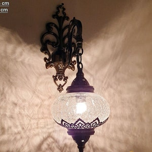 Moroccan Wall Sconce, Turkish Wall Lamp, Clear Globe Glass Wall Lamp, Colorful Single Plug In Wall Sconce, Modern Mosaic Glass Wall Lamp