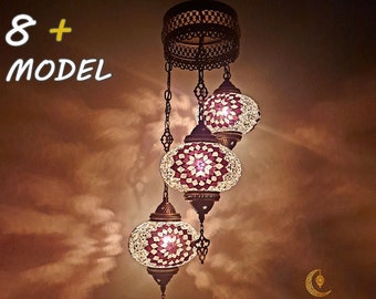 Set Of 3 Large Spiral Chandelier, 3 Globe Turkish Mosaic Chandelier Sets, Triple Globe Moroccan Pendant Mosaic Lights, Restaturant Lights