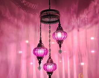 Optical Globe Chandelier, Set of 3 Moroccan Pendant Lights