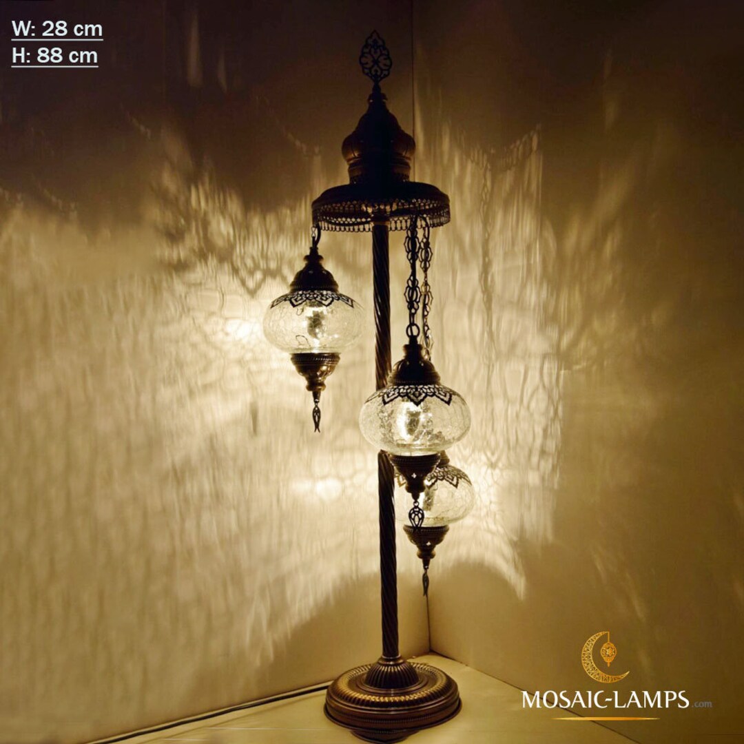 3 Clear Globe Ottoman Floor Lamp, Turkish Crackle Glass Floor Lamp