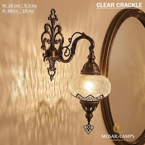 Clear Crackle Glass Wall Sconce, Turkish Ottoman Shadow Lamp