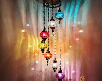Blown Glass Globe Chandelier: Colorful Spiral Stair Lighting