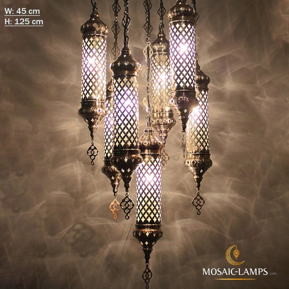 Moroccan Chandelier, 7-Globe Ottoman Hanging Lamp, Turkish Lighting