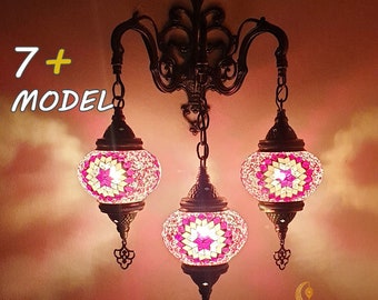 Mosaic Globe Wall Sconce, Turkish Lamp, Multicolor 3 Ball Light
