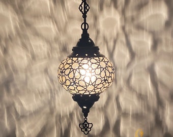 Blown Glass Pendant Lamp: Ottoman Style Laser Metal Hanging Light