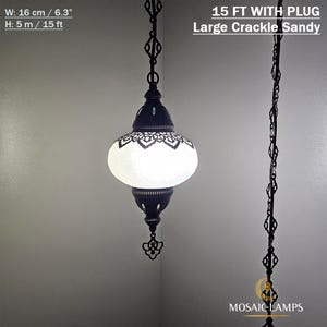 Crackle, Clear Glass Pendant Lamp, Ottoman, Moroccan Ceiling Lighting, Large Turkish Hanging Lamps, Lamp with Plug-in and Hard-wired Cable
