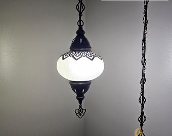 Crackle, Clear Glass Pendant Lamp, Ottoman, Moroccan Ceiling Lighting, Large Turkish Hanging Lamps, Lamp with Plug-in and Hard-wired Cable