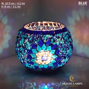 Portavelas turco de mosaico artesanal para velas pequeñas, estilo marroquí, decoración bohemia Tiffany para el hogar, regalo de San Valentín, decoración para mesa de yoga.