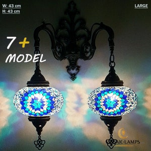 2 Globe Wall Sconce, Turkish Mosaic, Moroccan Double Wall Lamp - Large