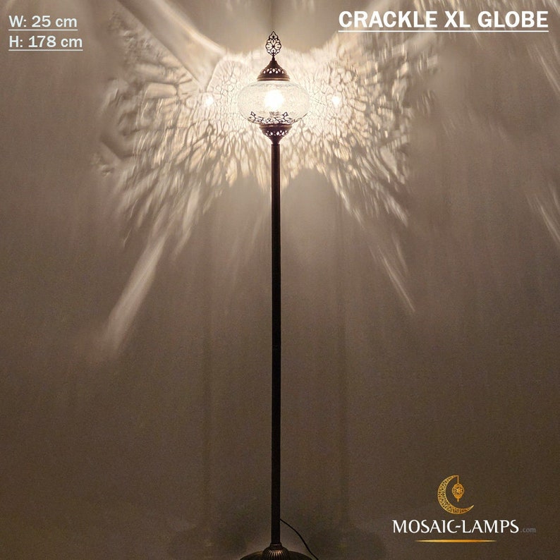 Ottoman Straight Floor Lamp, Single Ball X Large Corner Lamp, Crackle Clear Moroccan Lamp, Living Room Floor Lamp, Bedroom Floor Lamp image 1