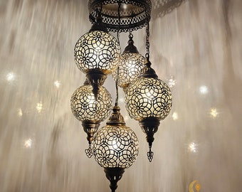 Blown Glass Globe Chandelier: Moroccan Ottoman Style Lamp