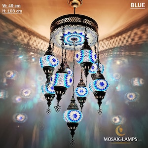 9+1 Globe Mosaic Turkish Chandeliers, Mixed Settlement Mosaic Circle Lighting Sets, Living Room Hanging Lamps, Bedroom Light, Colorful Light