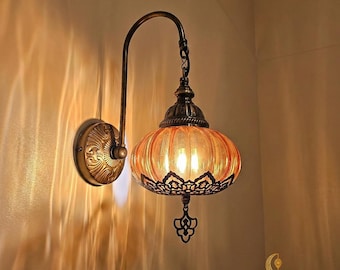 Ottoman Blown Glass Wall Sconce, Colorful Turkish Wall Light, Bathroom Vanity Lamp, Bedroom Headboard Sconce, Vintage Restaurant Lighting