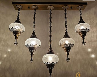 Cracked Glass Globe Chandelier, Moroccan Style, Kitchen Island Light