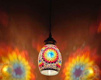 Handmade Turkish Mosaic Pendant Lamp, Retro Single Chain Light