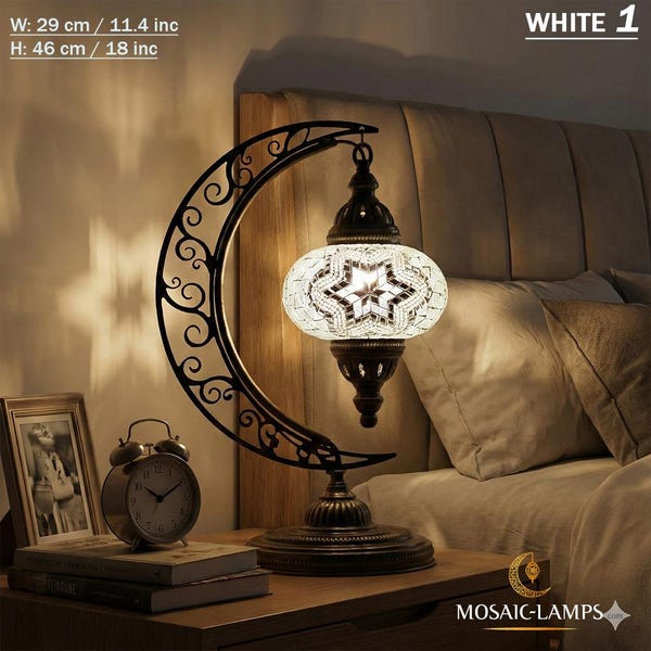 Moroccan Mosaic Moon Table Lamp, Crescent Desk Light