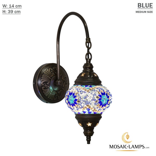 10 Colors, Turkish Mosaic Swanneck Wall Lamp, Traditional Turkish Mosaic Gooseneck Lightings, Medium Globe Bedroom Ceiling Lights