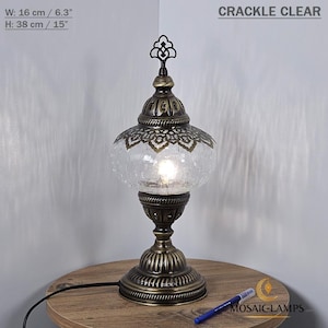 Crackle Glass Table Lamp, Bronze Ottoman Moroccan Nightlight