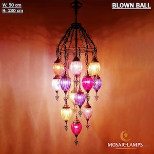 17 Globe Ottoman Pasha Chandeliers, Moroccan Mixed Color Blown Glass Big Laser Chandelier, Restaurant Chandelier, Living Room Stair Lights