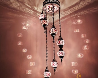 Handmade Turkish Mosaic Chandelier, Spiral Hanging Lamp