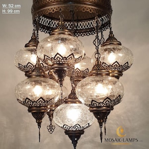 9 Globe Ottoman Chandelier, Clear Crackle Globe Mixed Chandelier, Living Room Lights, Kitchen And Dining Lamp, Moroccan Stair Lighting