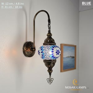 Turkish Mosaic Swanneck Wall Lamp, Traditional Gooseneck Lighting