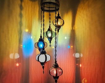 Byzantine 5-Sphere Chandelier: Moroccan Ottoman Style