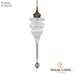 Pyrex Blown Glass Pendant Lights, Single Chain Clear Glass Hanging Lamp, Ottoman, Moroccan Handmade Authentic Ceiling Lightings