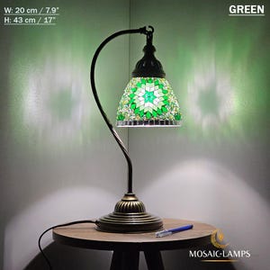 Lámpara de mesa de lectura con cuello de cisne, luces de escritorio retro con mosaico turco, iluminación de mesa hecha a mano, sala de estudio, sala de estar, lámpara de noche para dormitorio