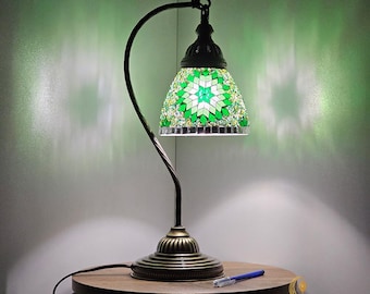 Swan Neck Reading Table Lamp, Turkish Mosaic Retro Desk Lights, Handmade Table Lighting, Study Room, Living Room, Bedroom Bedside Lamp