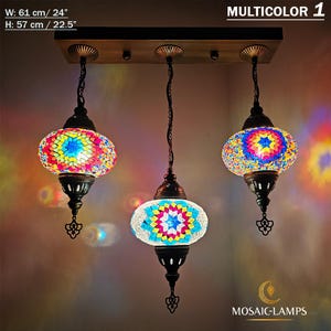 10 Color, 3 Globe Kitchen Island Turkish Mosaic Chandeliers, Kitchen Dining Bar Lighting, Track Lightings, Triple Living Room Ceiling Lights