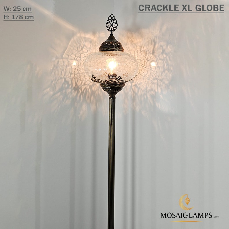 Ottoman Straight Floor Lamp, Single Ball X Large Corner Lamp, Crackle Clear Moroccan Lamp, Living Room Floor Lamp, Bedroom Floor Lamp image 4