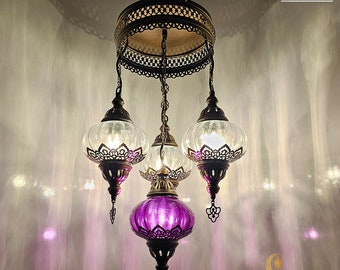 Lámpara de araña de cristal soplado: lámpara otomana marroquí