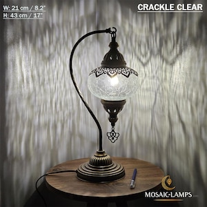 Lámpara de mesa de cristal craquelado con cuello de cisne, lámpara de escritorio marroquí tipo otomana