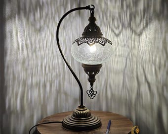 Swan Neck Crackle Glass Table Lamp, Ottoman Moroccan Desk Light